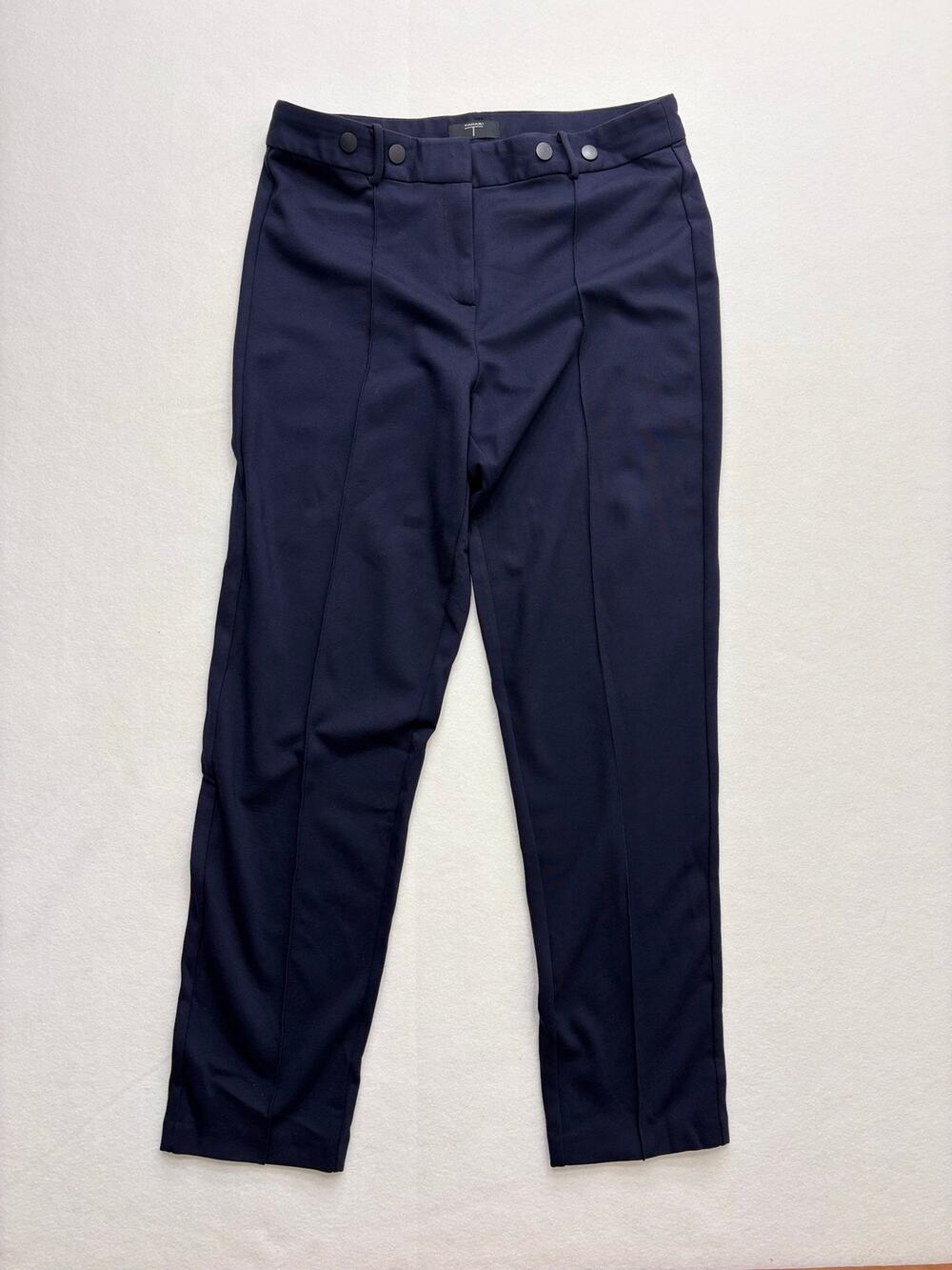 Tahari Women's 10 Navy Blue Pintuck Slim Leg Dress Pants Button Waist P2